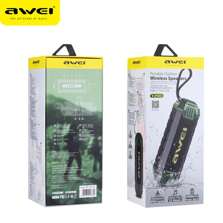 awei Y280 IPX4 Altoparlante Bluetooth Power Bank con bassi migliorati, microfono incorporato, supporto FM/USB/scheda TF/AUX, Y280