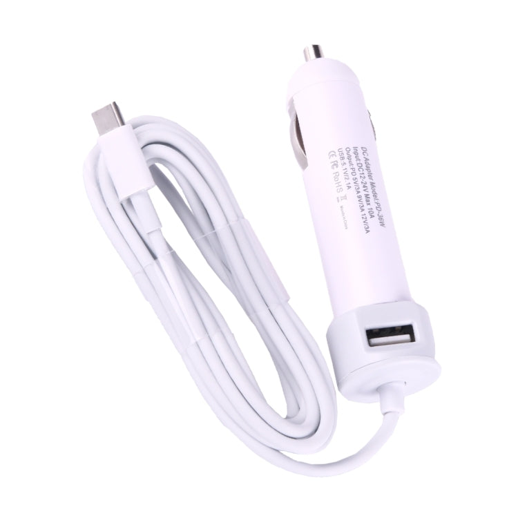 Adattatore per auto DC USB-C / Type-C da 36 W 5 V 9 V 12 V 15 V 3 A con 1 porta USB per Apple MacBook A1534, lunghezza: 2 m