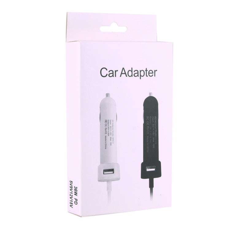 Adattatore per auto DC USB-C / Type-C da 36 W 5 V 9 V 12 V 15 V 3 A con 1 porta USB per Apple MacBook A1534, lunghezza: 2 m