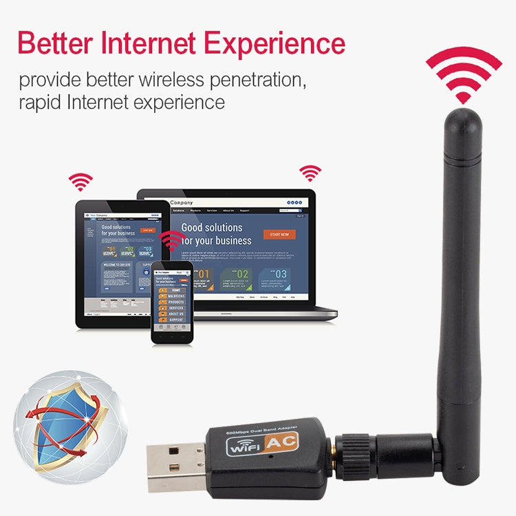 Adattatore WIFI USB dual band CA da 600 Mbps 2,4 GHz + 5 Hz con antenna