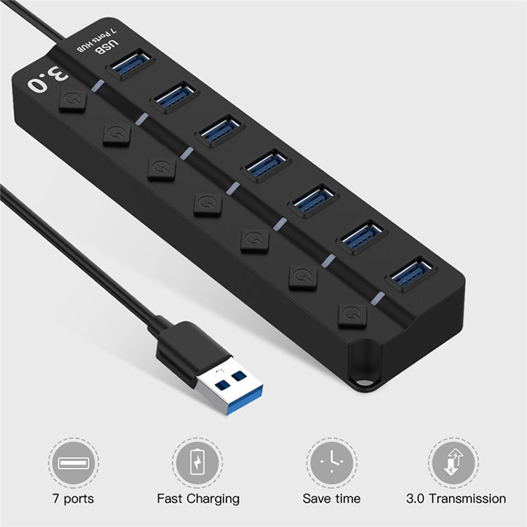 Espansione multi hub USB 3.0 ad alta velocità a 7 porte con switch per PC e laptop, Hub Expansion