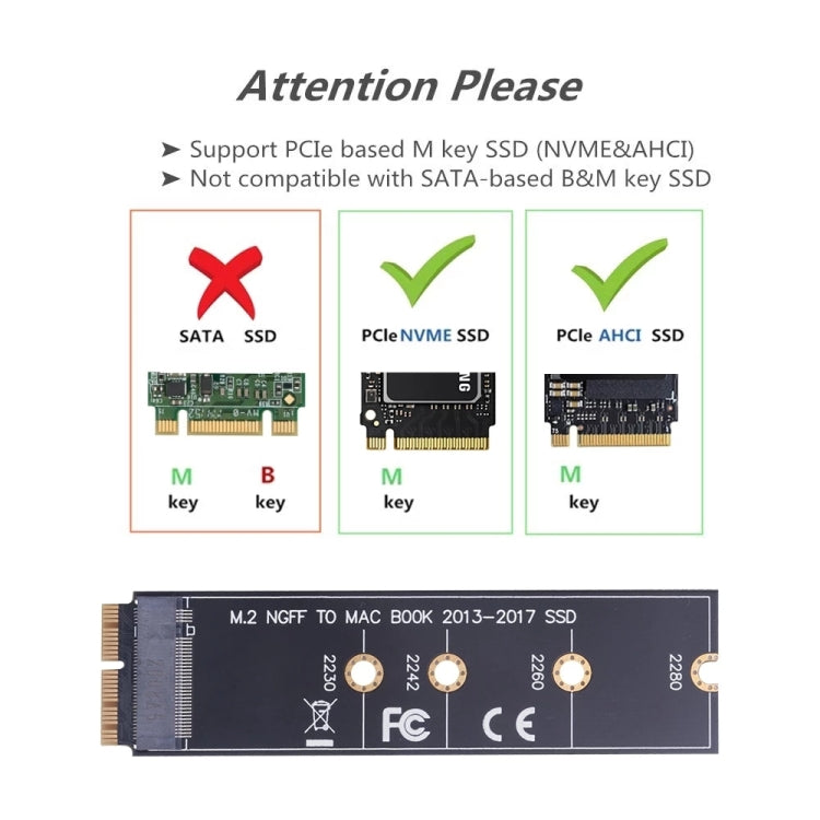 M.2 PCIE NVME SSD Hard Drive Adapter Card for Mac Book Air Pro 2013-2017 for A1465 A1466 A1398 A1502, M.2 PCIE NVME SSD to SSD