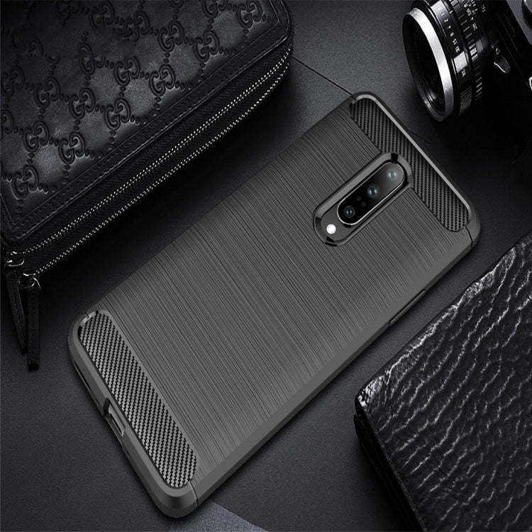 Custodia in TPU antiurto in fibra di carbonio con trama spazzolata per OnePlus 7, For OnePlus 7