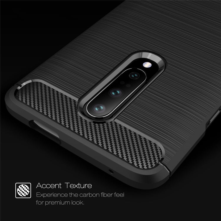 Custodia in TPU antiurto in fibra di carbonio con trama spazzolata per OnePlus 7, For OnePlus 7