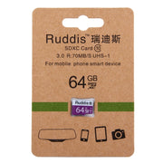 Scheda di memoria Ruddis da 64 GB ad alta velocità classe 10 TF/Micro SDXC UHS-1(U1), 64GB