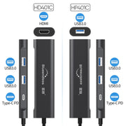 Blueendless 4 in 1 multifunzione tipo C / da USB-C a HDMI + PD + dock di espansione doppio HUB USB 3.0, 4 In 1 HDMI + PD + Dual USB 3.0
