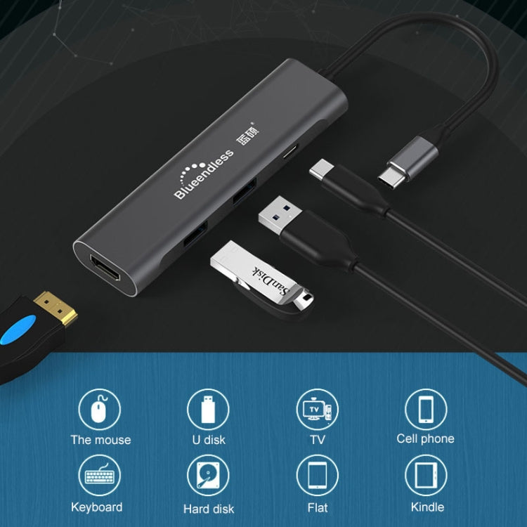 Blueendless 4 in 1 multifunzione tipo C / da USB-C a HDMI + PD + dock di espansione doppio HUB USB 3.0, 4 In 1 HDMI + PD + Dual USB 3.0