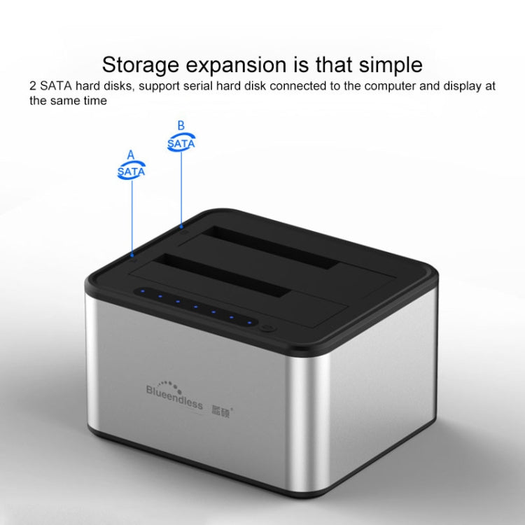 Dock per disco rigido per copia offline Blueendless da 2,5/3,5 pollici SATA USB 3.0 a 2 alloggiamenti