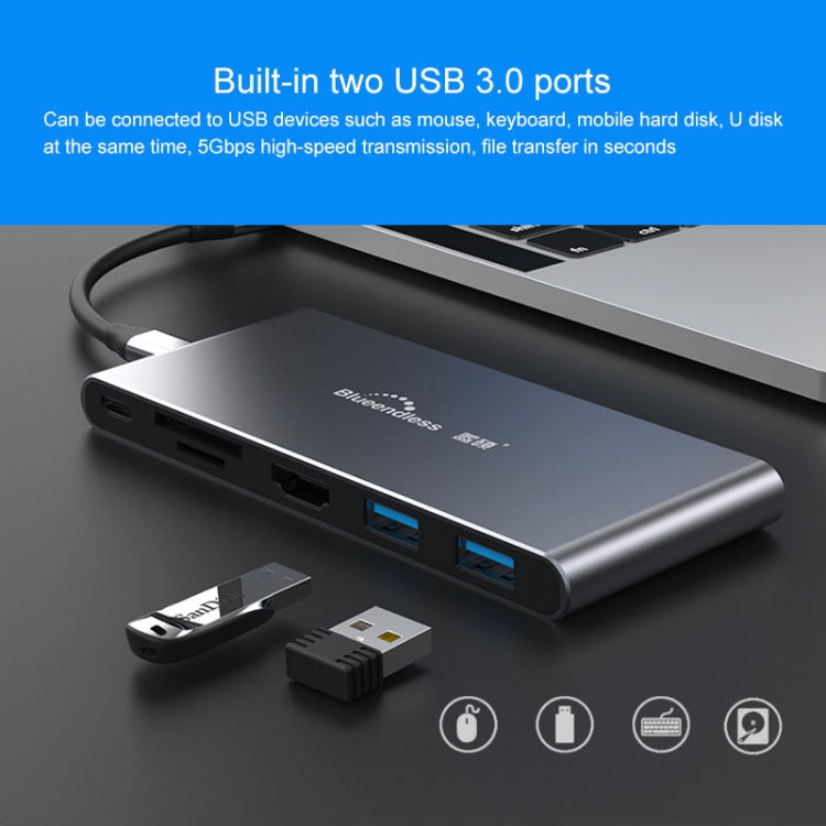 Dock di espansione HUB multifunzione Type-C / USB-C Blueendless 6 in 1 Unità a stato solido M.2 NGFF, 6 In 1