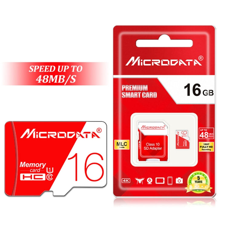 Scheda di memoria TF (Micro SD) rossa e bianca U1 ad alta velocità da 16 GB MICRODATA, 16GB