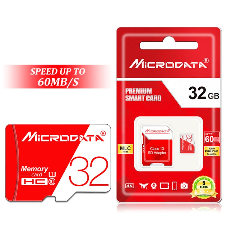 Scheda di memoria TF (Micro SD) rossa e bianca U1 ad alta velocità MICRODATA da 32 GB, 32GB