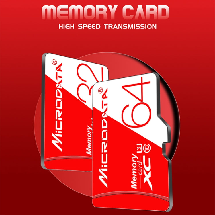 Scheda di memoria TF (Micro SD) rossa e bianca U3 ad alta velocità MICRODATA da 64 GB, 64GB