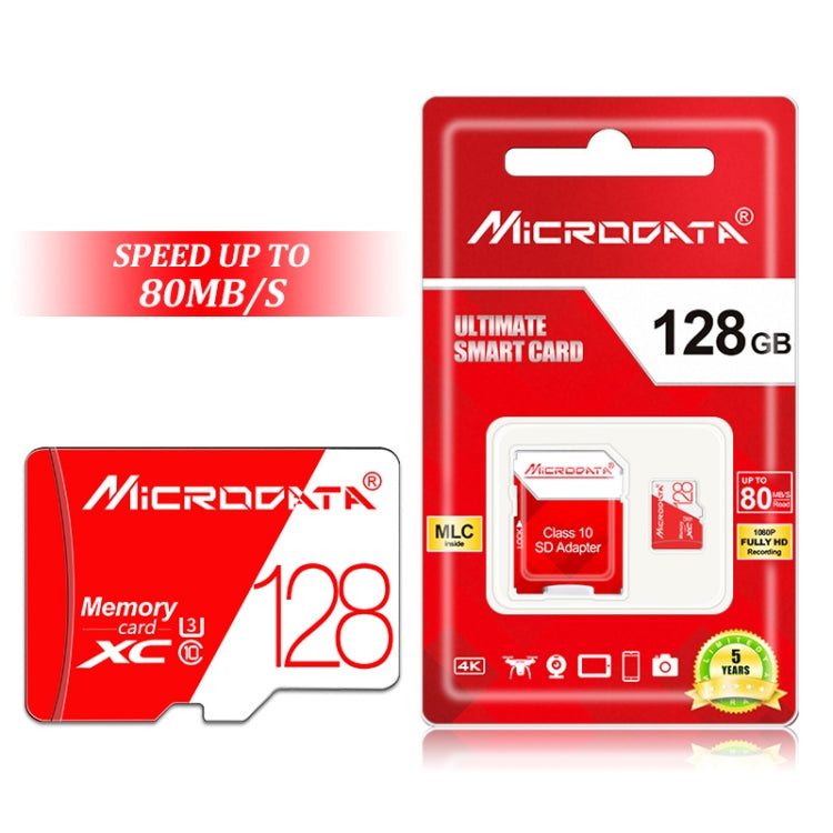 Scheda di memoria MicroDATA TF (Micro SD) U3 rossa e bianca da 128 GB ad alta velocità, 128GB