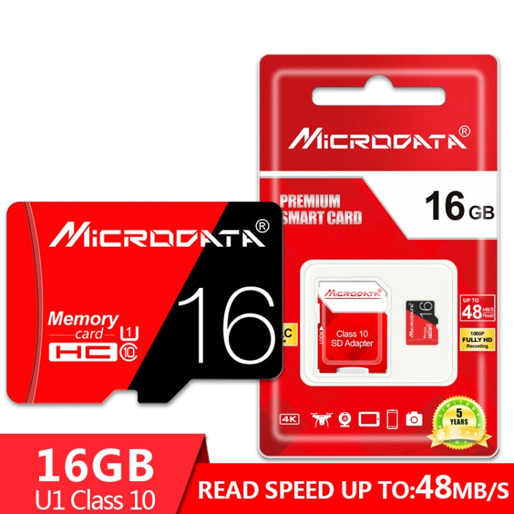 Scheda di memoria MICRODATA 16GB U1 rossa e nera TF (Micro SD) ad alta velocità, 16GB