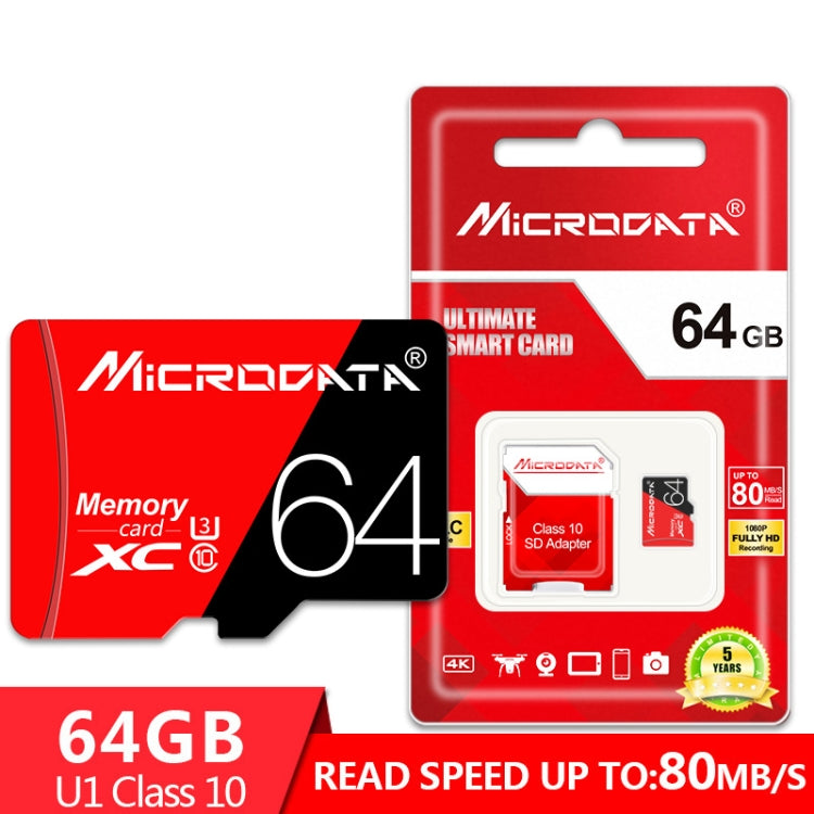 Scheda di memoria MICRODATA 64GB U3 rossa e nera TF (Micro SD) ad alta velocità, 64GB