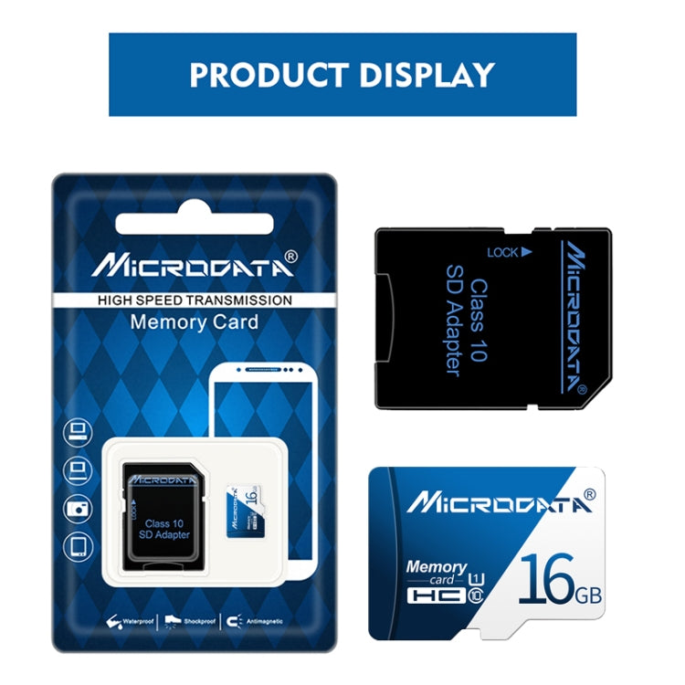 Scheda di memoria MICRODATA 16 GB U1 blu e bianca TF (Micro SD)., 16GB