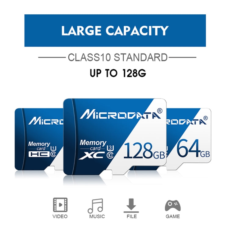 Scheda di memoria MICRODATA U3 blu e bianca da 128 GB TF (Micro SD)., 128GB