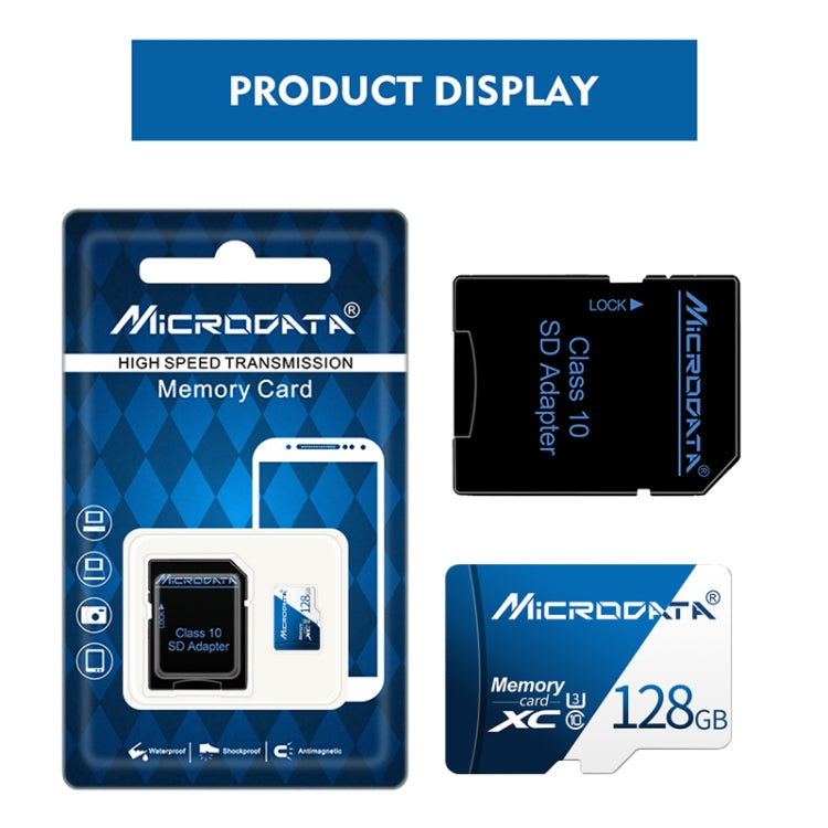 Scheda di memoria MICRODATA U3 blu e bianca da 128 GB TF (Micro SD)., 128GB
