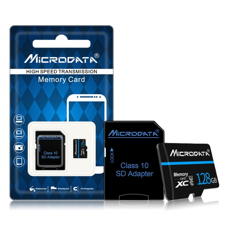 Scheda di memoria MICRODATA 128 GB U3 Blue Line e TF nera (Micro SD)., 128GB