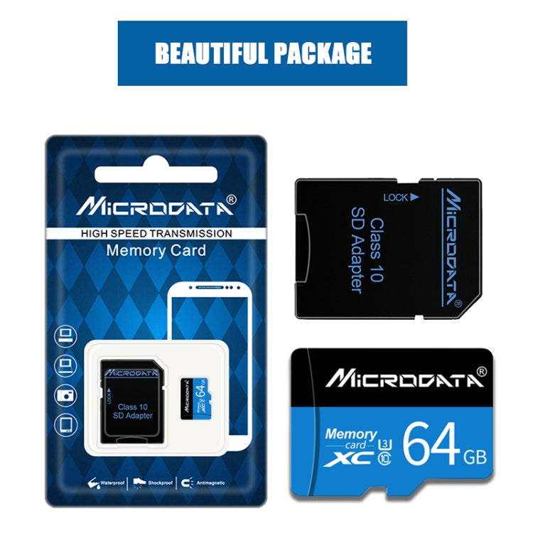 Scheda di memoria MICRODATA U3 blu e nera da 64 GB TF (Micro SD)., 64GB