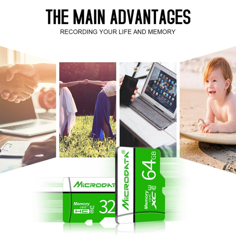 Scheda di memoria TF (Micro SD) verde e bianca MICRODATA da 8 GB U1, 8GB