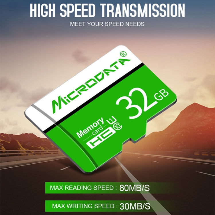 Scheda di memoria TF (Micro SD) verde e bianca MICRODATA da 32 GB U1, 32GB