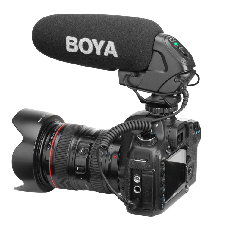 BOYA BY-BM3030 Microfono broadcast a condensatore super cardioide per fucile da caccia con parabrezza per fotocamere DSLR Canon / Nikon / Sony