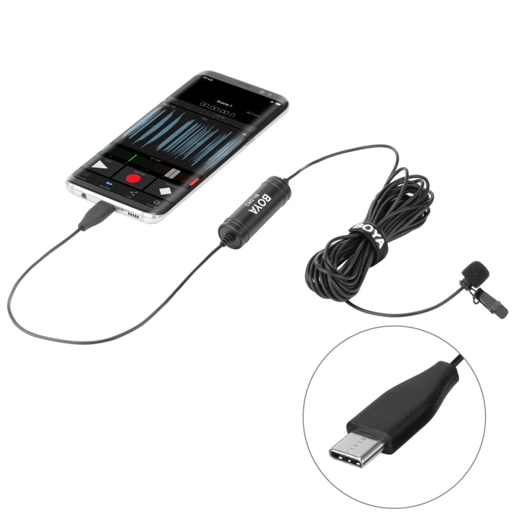 BOYA BY-DM2 Microfono a condensatore lavalier broadcast USB-C/Type-C con parabrezza per telefoni/tablet Android, BY-DM2