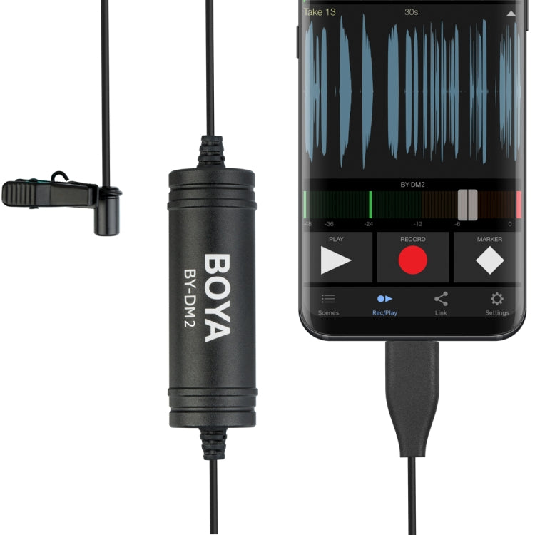 BOYA BY-DM2 Microfono a condensatore lavalier broadcast USB-C/Type-C con parabrezza per telefoni/tablet Android, BY-DM2