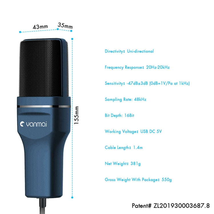 Yanmai SF-777 1.4m Computer Game Recording Condenser Microphone with Pop Filter and Tripod Stand