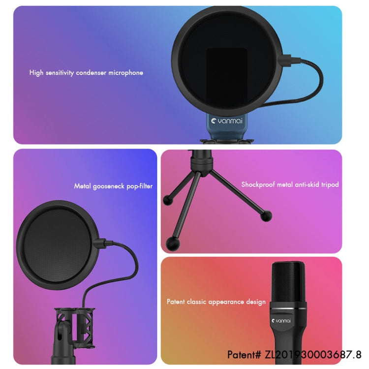 Yanmai SF-777 1.4m Computer Game Recording Condenser Microphone with Pop Filter and Tripod Stand