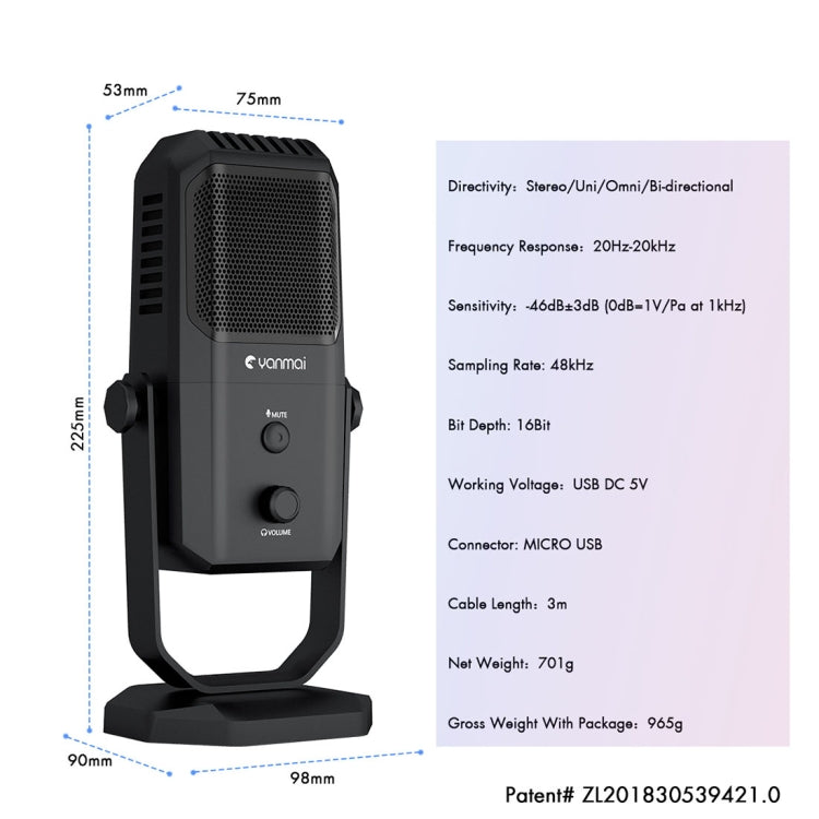 Yanmai SF-900 Multi-function Four-Directional Studio Recording Condenser Microphone with Tabletop Stand