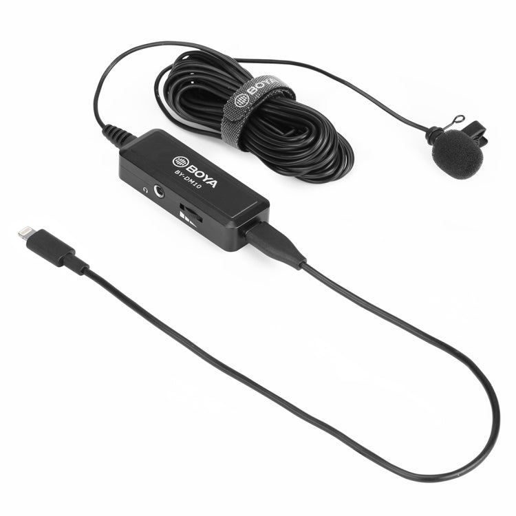 BOYA BY-DM10 Microfono lavalier broadcast con presa USB / 8 pin con parabrezza, lunghezza cavo: 6 m