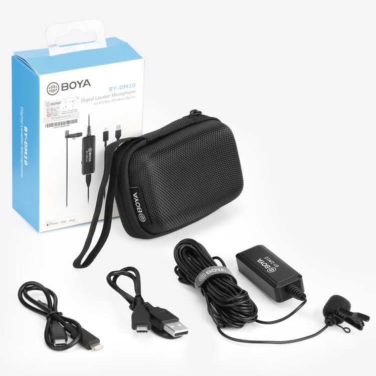 BOYA BY-DM10 Microfono lavalier broadcast con presa USB / 8 pin con parabrezza, lunghezza cavo: 6 m