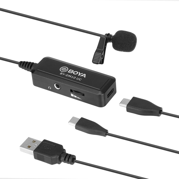 BOYA BY-DM10 UC Microfono lavalier broadcast con presa USB-C / Type-C con antivento, lunghezza cavo: 6 m