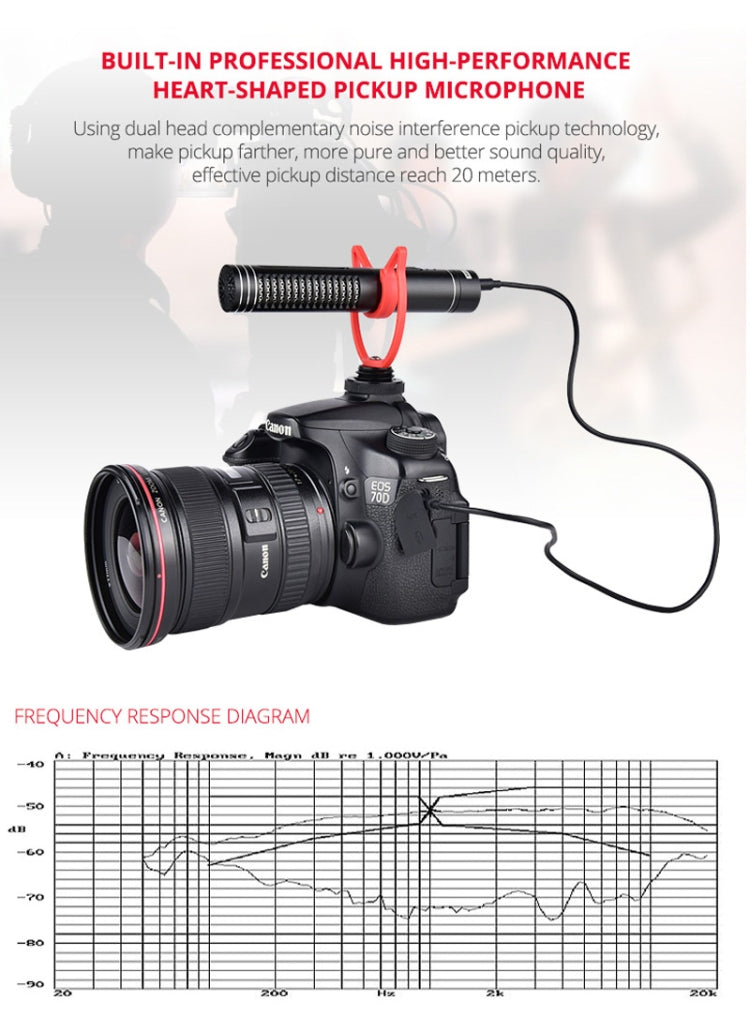 YELANGU YLG9930B MIC05 Professional Interview Condenser Video Shotgun Microphone with 3.5mm Audio Cable for DSLR Camera and DV