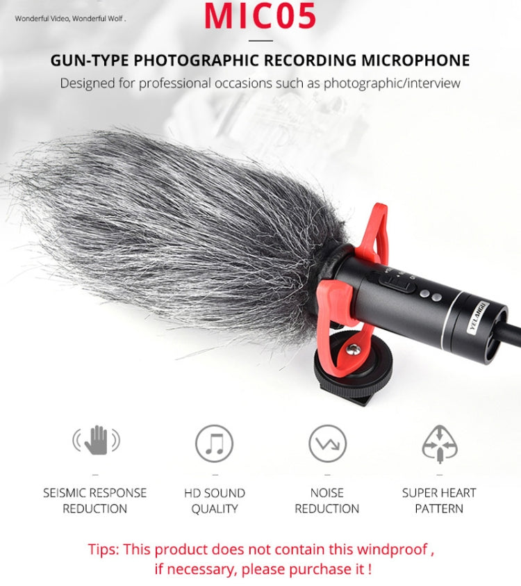 YELANGU YLG9930B MIC05 Professional Interview Condenser Video Shotgun Microphone with 3.5mm Audio Cable for DSLR Camera and DV