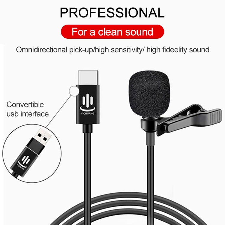 YICHUANG YC-LM10 Microfono lavalier a condensatore con riduzione intelligente del rumore USB-C / Type-C, lunghezza cavo: 1,5 m, YC-LM10