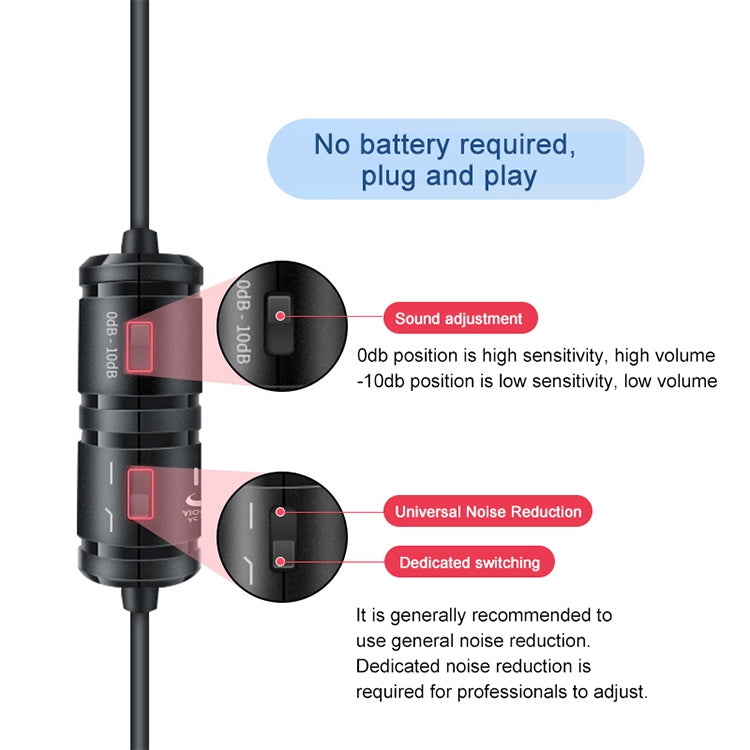 YICHUANG YC-VM40 Dual-mode Lavalier Recording Microphone with 8-pin Port, Cable Length: 6m, YC-VM40