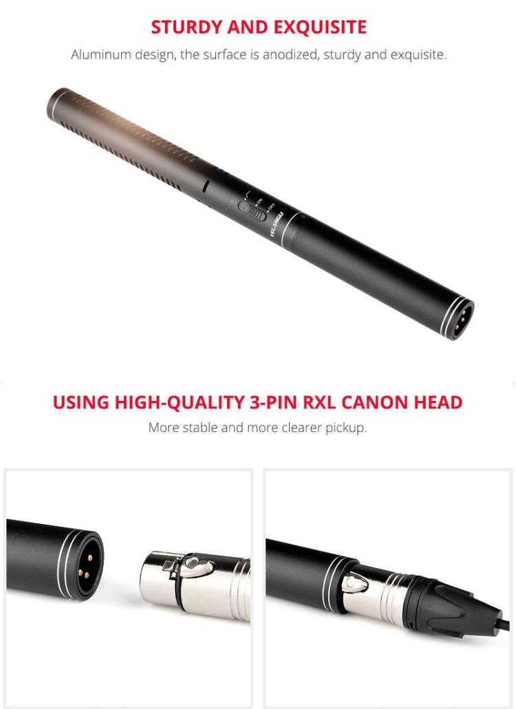 YELANGU YLG9933A MIC07 Professional Condenser Video Shotgun Microphone for Interviews with 6.5mm Audio Adapter and 3.5mm RXL Audio Cable