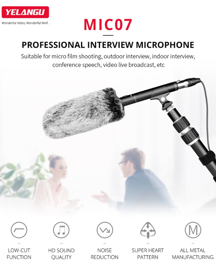 YELANGU YLG9933A MIC07 Professional Condenser Video Shotgun Microphone for Interviews with 6.5mm Audio Adapter and 3.5mm RXL Audio Cable