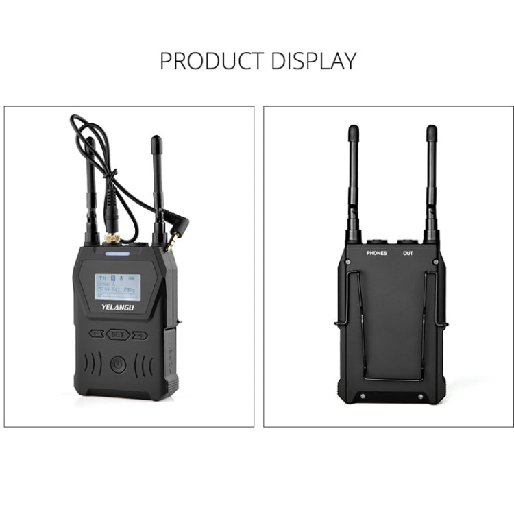 YELANGU YLG9929B MX4 Sistema microfonico wireless UHF a doppio canale 100CH con 2 trasmettitori e ricevitore per fotocamere DSLR e videocamere, YLG9929B