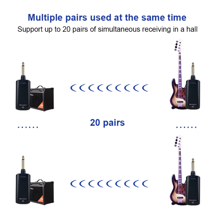 Measy AU688-U 20-Channel Wireless Guitar System Rechargeable Musical Instrument Transmitter Receiver, AU688-U Black