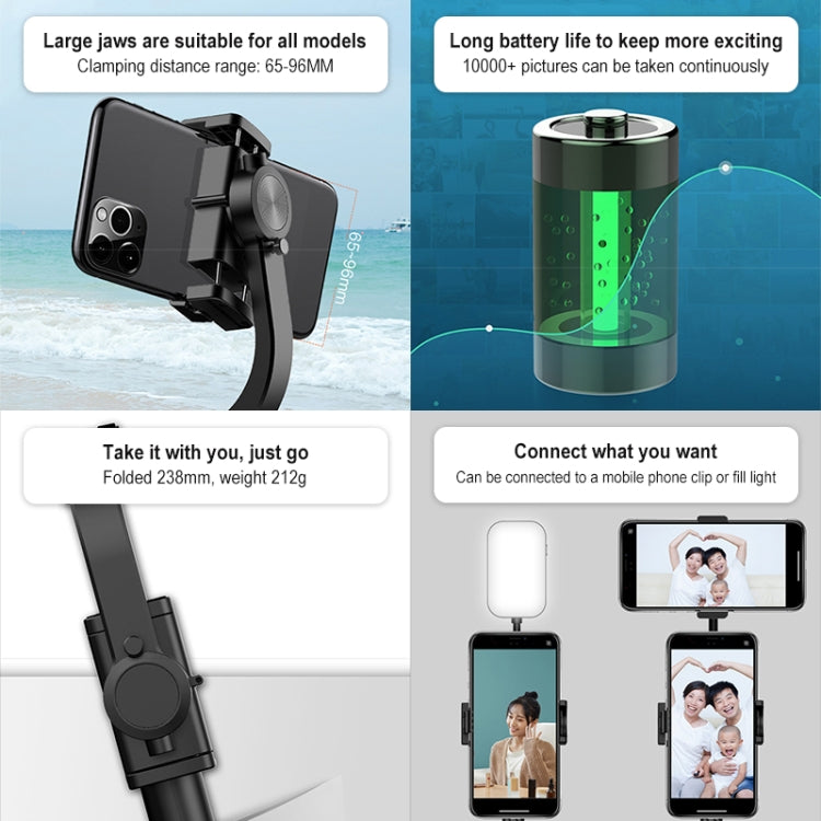 Stabilizzatore cardanico portatile H202 Pieghevole 3 in1 Bluetooth Supporto per treppiede per selfie stick remoto per smartphone, controllo quad-key, H202  Quad-Key Control