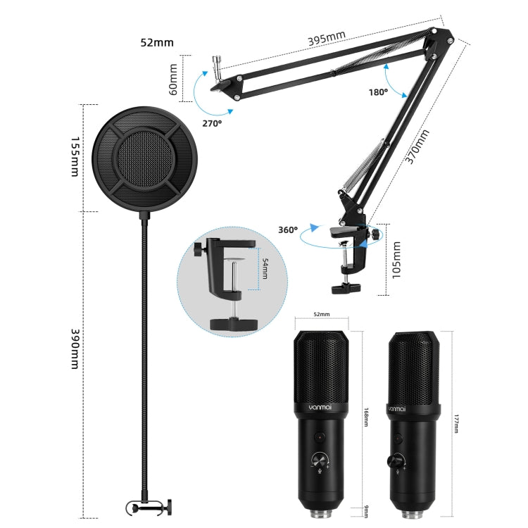 Microfono USB Yanmai Q10B con staffa e LED