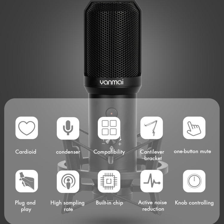 Microfono USB Yanmai Q10B con staffa e LED
