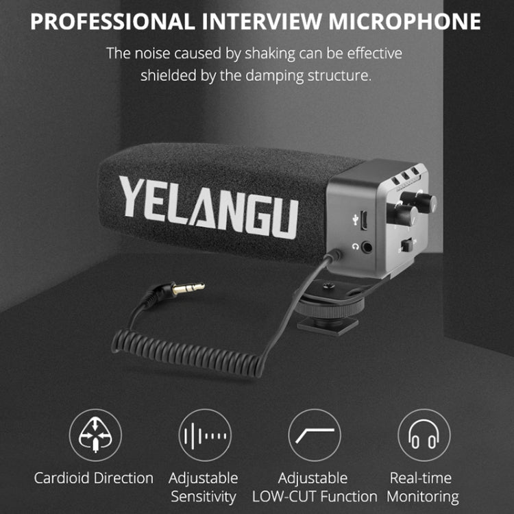 YELANG MIC09 Microfono broadcast a condensatore con guadagno per fucile con parabrezza per fotocamere DSLR Canon / Nikon / Sony, smartphone