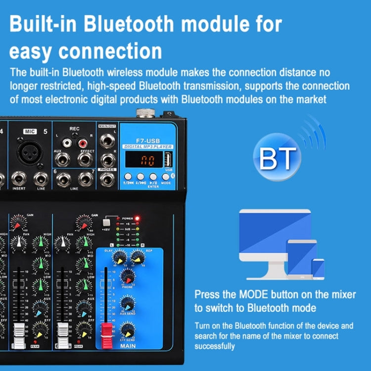 F7 Home Mixer 7-Channel USB Bluetooth Reverb, US Plug, F7 US Plug