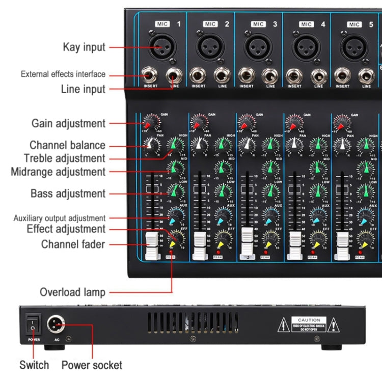 F7 Home Mixer 7-Channel USB Bluetooth Reverb, US Plug, F7 US Plug