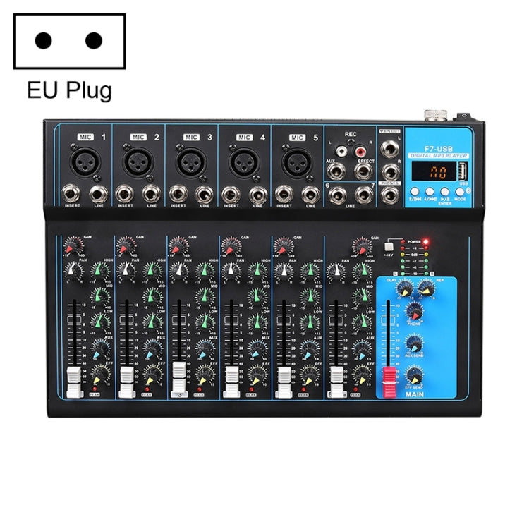 F7 Home 7 Channel Bluetooth USB Reverb Mixer, EU Plug, F7 EU Plug